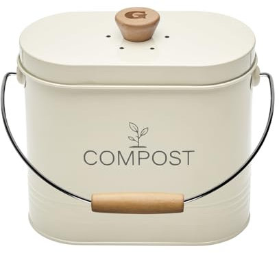Compostador de cocina ovalado de metal con filtro de 3 litros