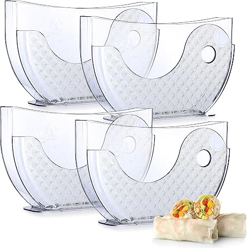 Teenyyou 4 Pieces Rice Paper Water Bowls with Side Pocket Holder Spring Roll Water Bowl Container Tray Maker for Wrappers, Rice Paper Not Included