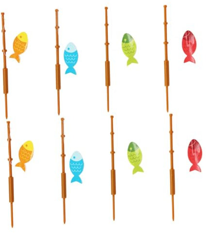 TOYANDONA 8pcs Fishing Rod Cupcake Toppers Mixed Colors Cake Ornaments Party Picks for Birthday and Celebration Decor