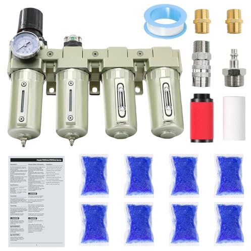1/2 NPT Industrial Grade 4 Stage Air-Dryer-for-Compressor, Air-Compressor-Water-Separator-System for Plasma Cutter and Paint Spray,2Filter&2Dryer System.Manual Drain