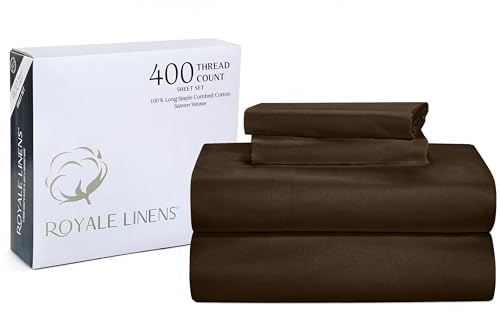 ROYALE LINENS 400 Thread Count 100% American Grown Cotton 4 Piece Sateen Full Sheet Set - 1 Fitted Sheet, 1 Flat Sheet, 2 Pillow case - Brown Full Bedsheet - Cotton Sheets - (Full, Hazel Nut)