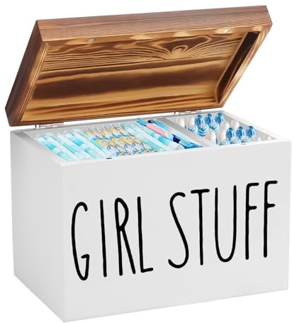 mumisuto Tampon Aufbewahrungsbox,2 Fächer Binden Aufbewahrung mit Holz Deckel,Tamponhalter für Badezimmer Vielseitige Tampon Aufbewahrung Femininer Produkt-Organizer für Mädchen, Frauen, Damen (Weiß)