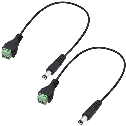 YARCHONN DC 5.5mm x 2.1mm Screw Terminal Block Adapter Power Extension Cable DC Male to 2Pin Solderless Connector Cable Replacement Repair Supply Cord For CCTV Security Cameras-27cm-2Pcs (DC Male)