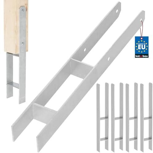 KOTARBAU® Set om 4 H-stolpar för betonggjutning 70 mm/600 mm H-ankare av galvaniserat stål, silver, stolankare balkskor, stödben, stolpsko med betongankare, stålhållare, stålankare