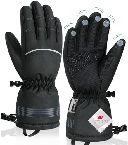 TIBISI Winterhandschuhe Fahrradhandschuhe -5℃ Warme Thermo Wasserdichte Ski-Handschuhe Touchscreen Rutschfest Winddichte Laufen Motorradfahren Wandern Skifahren 3M Thinsulate für Herren Damen