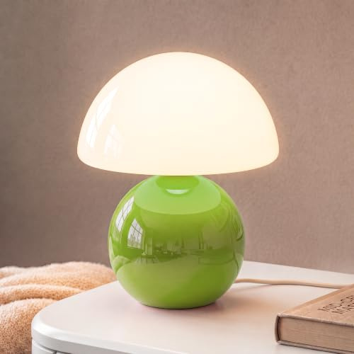 Dawnwake Pilzlampe Tischlampe, Dimmbare Led Nachttischlampe mit Keramikbasis, Mid-Century Moderne Kleine Lampe für Wohnzimmer, Schlafzimmer & Büro (Apfelgrün)