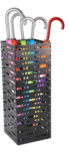 ZoeQide Paragüero de metal rectangular – Soporte para paraguas negro con diseño de rejilla para pasillo, entrada, oficina y hotel – Moderno paragüero para paraguas, bastones y bastones de senderismo