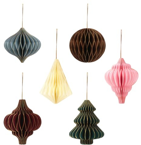 Baumschmuck Christbaumschmuck Papier, 6 Stück Papierkugeln Weihnachtsbaum, Papier Waben Deko Weihnachten Ornamente Hängend für Weihnachtsdeko Weihnachtsschmuck