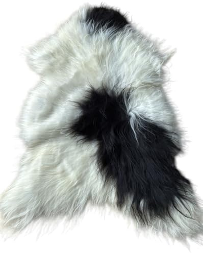 Provellus Island Pelliccia di agnello – Intera pelle di pecora a pelo lungo naturale Bianco e nero (bianco con macchie nere)