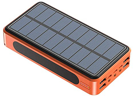 Chargeur Solaire sans Fil 100 000 mAh avec 5 Sorties, 4 entrées et Lampe de Poche LED, Charge Rapide, Batterie Externe Portable, Orange