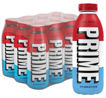PRIME Hydration Ice Pop, bebidas deportivas, con electrolitos mejorados para una hidratación óptima, 250 mg de BCAA, vitamina B, antioxidantes, bajo contenido en azúcar, 16,9 fl oz, paquete de 12