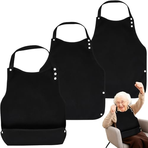 CASYUNE 3 Pack Adult Bibs for Elderly Women Men Clothing Protector with Crumb Catcher Reusable Waterproof Adjustable