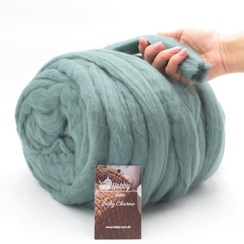Hobby YARN – Softy charm – 100 % ny ull, 1 kg per garn, XXL merinoull, extra tjock filtull, torr och våt tovning, handstickning, filtar, babyfiltar, husdjurssäng (31319 – Storm skida)