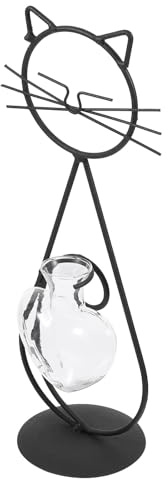 SUPVOX Vaso da Tavolo in Vetro Cornice in Ferro Battuto a Forma di Gatto, Porta Piante Idroponico Creativo per Decorazione Casa, Ufficio e Negozio, Contenitore per Fiori e Composizioni