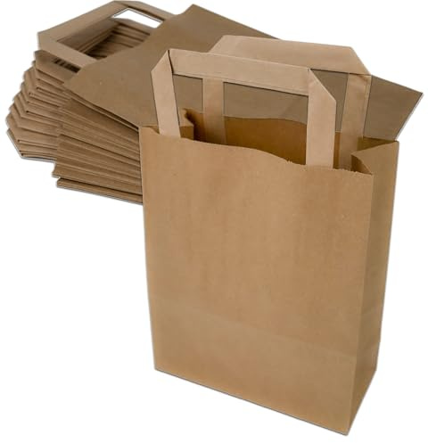 Sperling Papiertüten 250 Stück 18 + 8 x 22 cm | Kraftpapier Tüten mit Henkel | Papiertüten Henkel | Geschenktüten | Tüte | Papiertaschen | Gift Bags | Papier Tüten | Papiertüte | Papiertragetaschen