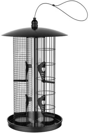 Mangeoire pour oiseaux sauvages - Résistante aux écureuils - Grande capacité - Protection contre les faucilles en plein air - Pour attirer les oiseaux sauvages - Pour jardin, terrasse, cour