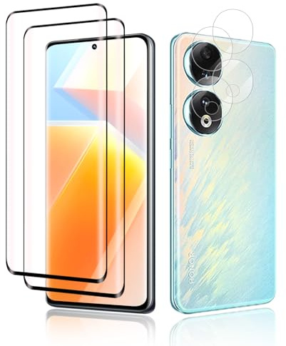 Carantee 2 pezzi per pellicola protettiva in vetro temperato per Honor 90 5G, + 2 protezioni per fotocamera, durezza 9H, pellicola protettiva per display Honor 90 5G, alta sensibilità al tatto