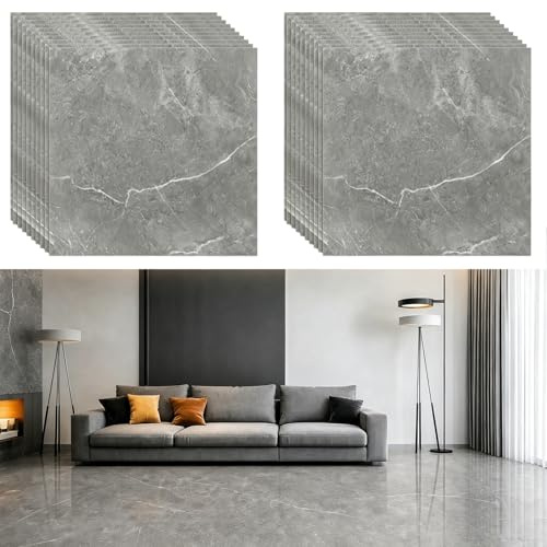 30PCS Floor Tiles Self Adhesive Vinyl Flooring Water Resistant Marble Effect Peel and Stick Floor Tiles Suitable for Bathrooms Kitchens and Living Rooms (Grey, 30×30 cm)