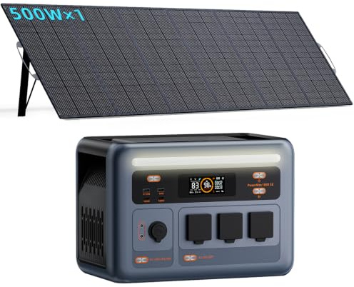 IEE 1800W Estación de Energía Portátil P1800 con 1 Panel 500W, Generador Solar 1024Wh, Batería LiFePO4, Carga Rápida 80% en 45min, APP, Power Station para Camping/Caravana/Emergencias