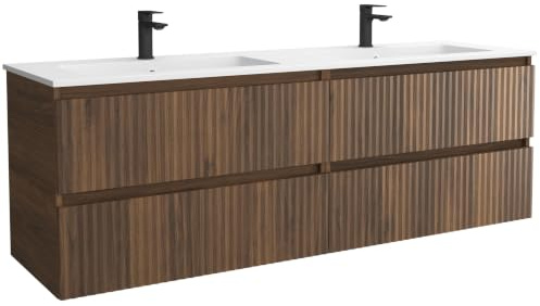 Mueble de Baño Kira 160cm Nogal 4 cajones Lavabo Vilna 2 pozas Solid Surface