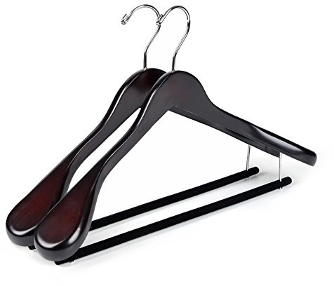 Luxury Wide Shoulder Wooden Hangers 2 Pack, with Velvet Bar, Smooth Mahogany Finish Wood Suit Hanger Coat Hanger for Closet, Holds Upto 20lbs, 360° Swivel Hook, for Jacket, Dress Heavy Clothes Hangers