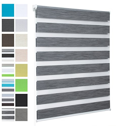 WOLTU Doppelrollo Klemmfix ohne Bohren Marmor Grau B80 x H150 cm, Duo Rollo lichtdurchlässig Fensterrollo für innen verdunkelnd, Zebrarollo mit Kettenzug - Seitenzugrollo für Fenster und Tür