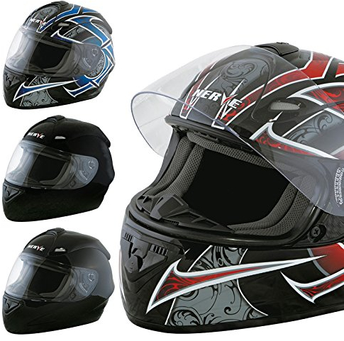 Nerve Shop Motorradhelm Integralhelm NS2013 Vollvisierhelm Fullface Motorrad Helm Mofa Motorroller Damen Herren Erwachsene - schwarz-rot - L