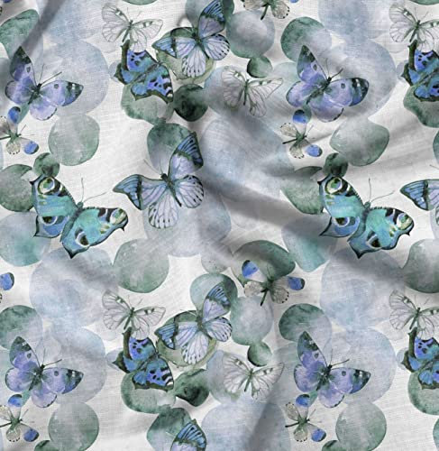 Soimoi Blau Baumwolle Batist Stoff dot & Schmetterling gedruckt Craft Fabric 1 Meter 42 Zoll breit