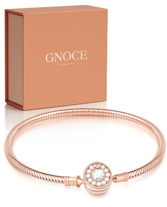 GNOCE Damen Charm Armband Logo Schließe 925 Sterlingsilber Liebe auf den ersten Blick Schlangenkette für Damen Herren (Roségold, 18)