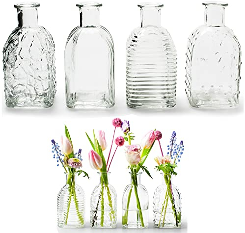12 x kleine Vasen aus Glas Vintage - Blumenvasen Tischvasen Glasvasen Dekoflaschen Glasflaschen Glasfläschchen Deko-Flaschen (Modell 2, H 13,5 cm - Ø 6,5 cm)