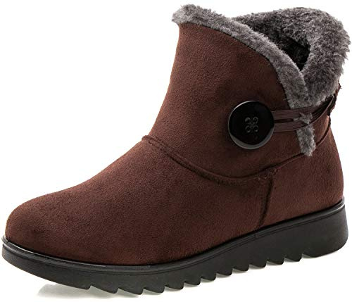 Vunavueya Vinterstövlar för dam, varma fodrade vinterskor, slip on-stövlar med kort skaft, storlek 35–41,5, Brun B, 39.5 EU