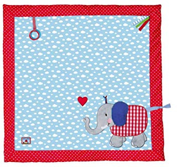 Die Spiegelburg - Krabbeldecke Elefant, hellblau/rot BabyGlück (ca. 100 x 100 cm), 16087