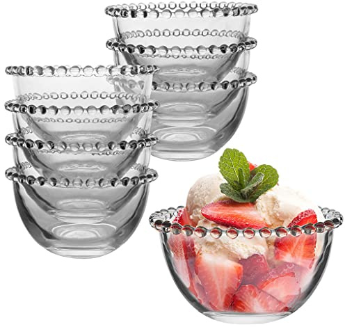 Set of 8 Glass Dessert Bowls Beaded Edge Vintage Tableware Dining Set N317 | Bella Perle, Dessert Bowl, Breakfast Bowl, Hand Wash Only, Glass Crockery, Glass Tableware, Vintage Style