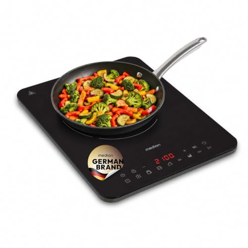 MEDION IC10S Induktionskochplatte 1 Platte Induktionskochfeld 2100 Watt | extra flach, 1 Kochplatte, 8 Automatikprogramme und DIY, LED Display, Touchbedienung, Kristallglas-Oberfläche