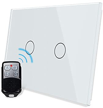 LIVOLO interruttore touch con telecomando 220v (senza neutro), bianca Interruttore luce a parete con lampadina unipolare con indicatore LED, pannello in vetro temperato antigraffio,VL-C902R-3WG
