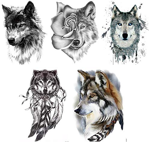 Tillfällig vargtatuering falsk tatuering arm tatuering 5 ark set varg 5