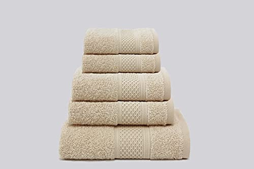 Jenny Sesàl Asciugamano da bagno, set di 3/5pz in tinta unita disponibili in vari colori, Viso,Ospite e Telo. (nocciola, SET-5PZ)