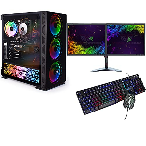 Veno Scorp ARGB Gaming PC i5, 240GB SSD, 500GB HDD, 8GB RAM, Dual 19” Monitors, Win 11, Wifi NeonZilla (Renewed)