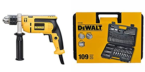 Dewalt DEWD024K DWD024KS 230 Volt Percussion Drill 13 mm with Kitbox, 701 W, Yellow/Black & DT0109 Screwdriver and Drillbit Set (109 Pieces)