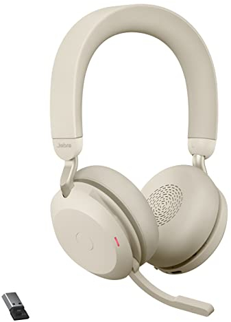 Jabra Evolve2 75 Wireless PC Headset with 8-Microphone Technology - Dual Foam Stereo Headphones with adjustable Advanced Active Noise Cancellation, USB-A Bluetooth Adapter and UC Compatibility - Beige