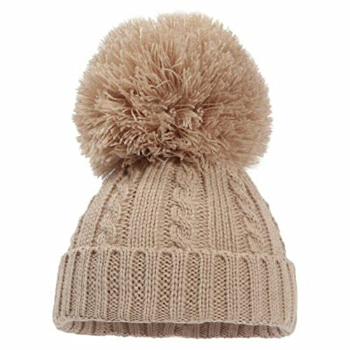 Mini Mart Online Limited Baby Knitted Cable Single Pom Pom Bobble Boy Girl Cap Hat Bonnet 12-24 Months Brown