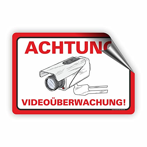 Fassbender-Druck SCHILDER - ACHTUNG VIDEOÜBERWACHUNG Schild zum Markieren eines videoüberwachten Bereiches - Aluverbundplatte für ein Videoüberwachungsschild - (75x50cm AUFKL.)