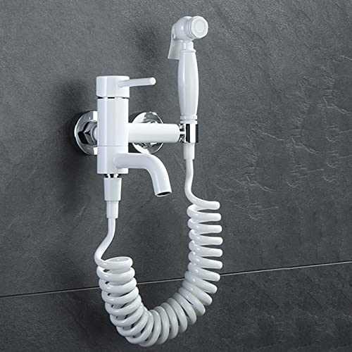 Bidet Handbrause Toilette Bidet Armaturen Set Weiß Bifunktional Hand Bidet Sprayer 360 Drehungen Toilette Bad Bidet Set/WC Duschkopf, mit Federschlauch, 10cm