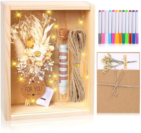 Geldgeschenke Geburtstag, Geldgeschenk Hochzeit inklusive Trockenblumen, Holzbox, Reagenzglas, Lichterketten, Aquarellstift und Grußkarte, Hochzeitsgeschenk Geld für Frauen Männer Freunde Familie