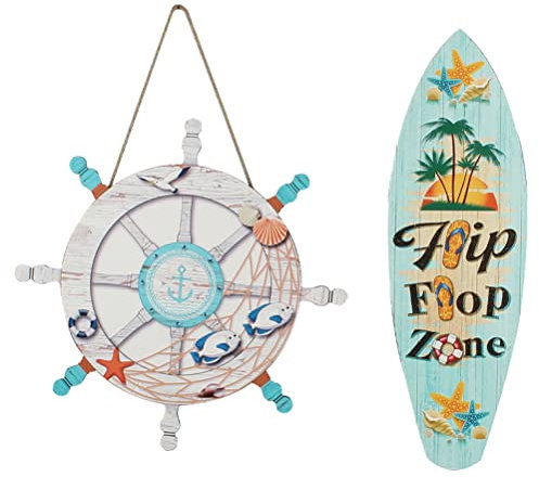 Rvtkak 2 Piezas de decoración náutica para Playa, Volante de de Madera y Ancla de Madera, timón náutico, decoración de Pared para Colgar en la Puerta, decoración temática de Playa para el hogar