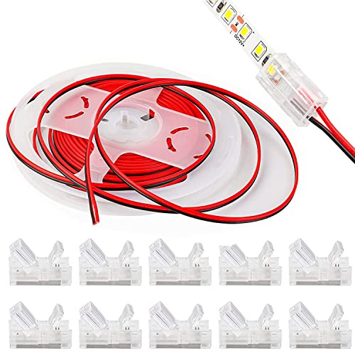 VISSQH 12 m 22 AWG 2-Pin LED Strip Extension Cable DC 12V-24V Connection Cable+ 10 Pack 2-pin 10mm LED Strip Connector for SMD 3528 2835 5050 5630 Plain LED strip & other DC 12 V, 24 V LED lighting