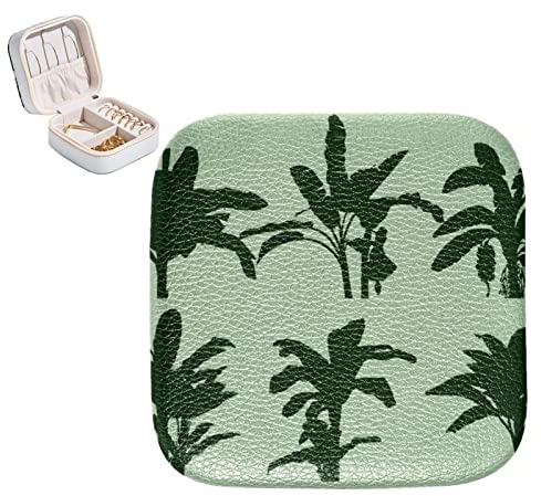 Schmuck-Organizer-Box, PU-Leder, kleines Schmuckkästchen, Bananenbaum-Muster