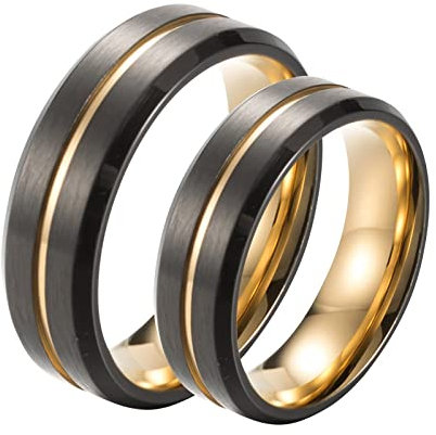 Aotiwe Freundschaftsringe Beste Freundin, Damenring Breit Gebürsteter Ring aus Gold und Schwarz 8 mm Edelstahl Größe Damen 57 (18.1) & Herren 62 (19.7)