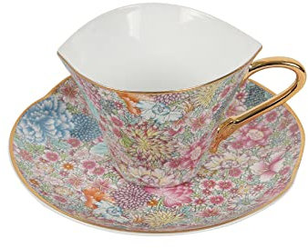 DECRZPB Tazza da caffè in ceramica fatta a mano Set tazza e piattino Fiori colorati Ceramica Set tazza da tè e piattino Piatto Tazza da latte d'avena Regalo di nozze