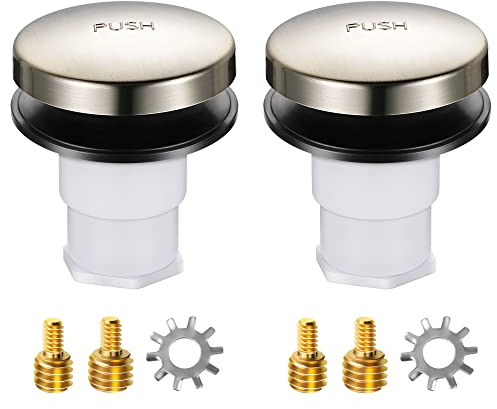 Dreyoo 2 Pack Bathtub Pop up Drain Stopper, Bathtub Drain Plug with 3/8'', 5/16'' Thread Studs and Star Shape Lock Washer, Tip Toe Shower Stopper Universal(Brushed Nickel)